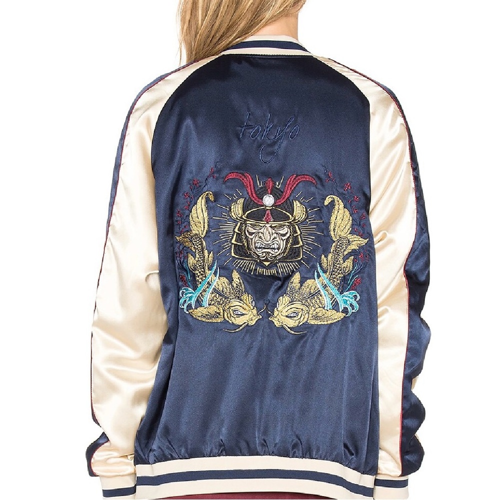 Standard Issue Samurai/Koi Fish Satin Jacket Size XS